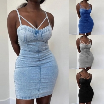 Sexy Backless Slim Fit Sling Denim Dress
