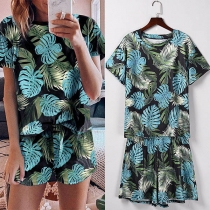 Fashion Printed Short Sleeve T-shirt + Shorts Two-piece Set
