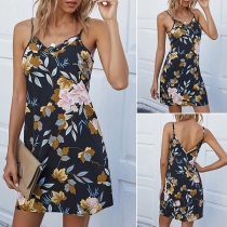 Sexy Backless V-neck Printed Sling Dress