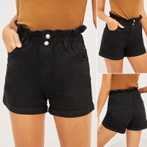 Fashion Ruffle High Waist Denim Shorts