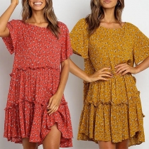 Bohemian Style Short Sleeve Round Neck Printed Dress