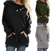 Fashion Solid Color Long Sleeve Hooded Sweatshirt