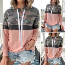 Fashion Printed Spliced Long Sleeve Hooded Sweatshirt