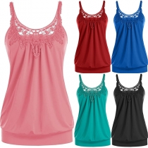 Sexy Backless Lace Spliced Solid Color Sling Top