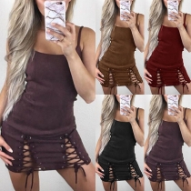 Sexy Backless Lace-up Slit Hem Slim Fit Sling Dress