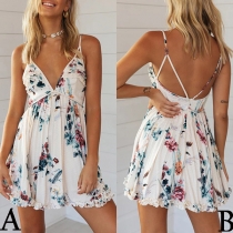 Sexy Backless V-neck Printed Sling Dress