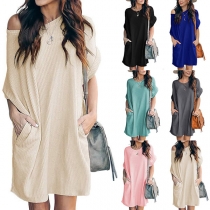 Fashion Solid Color Short Sleeve Round Neck Loose Dress