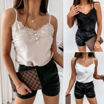Sexy Backless V-neck Lace Spliced Sling Top