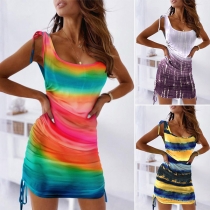 Fashion Sleeveless Square Collar Tie-dye Printed Dress