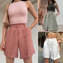 Fashion Solid Color High Waist Shorts