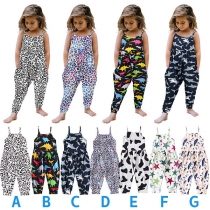 Sexy Backless High Waist Slim Fit Camouflage Printed Children's Sling Romper