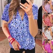 Fashion Short Sleeve V-neck Printed T-shirt
