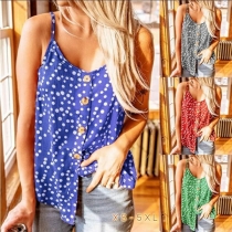 Sexy Backless V-neck Single-breasted Dots Printed Sling Top