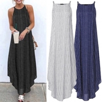 Sexy Off-shoulder Irregular Hem Sling Striped Dress