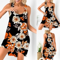 Fashion Sleeveless Round Neck Loose Printed Dress