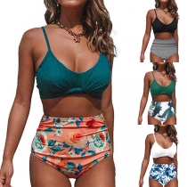 Sexy Backless High Waist Printed Bikini Set