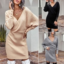 Sexy Backless V-neck Solid Color Slim Fit Dress