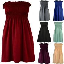 Sexy Strapless High Waist Solid Color Dress