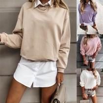 Fashion Solid Color Long Sleeve Round Neck Sweatshirt
