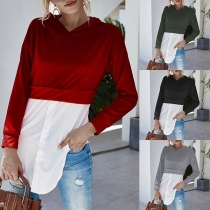 Fashion Long Sleeve Hooded Irregular Hem Spliced Sweatshirt
