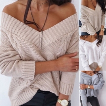 Fashion Solid Color Long Sleeve V-neck Sweater