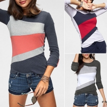 Fashion Contrast Color Long Sleeve Round Neck T-shirt