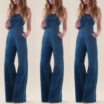 Sexy Strapless High Waist Wide-leg Denim Jumpsuit
