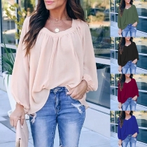 Sweet Style Long Sleeve V-neck Bow-knot Chiffon Top