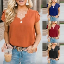 Fashion Solid Color Long Sleeve V-neck Top