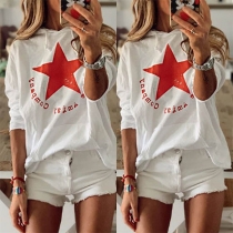 Fashion Star Printed Long Sleeve Hooded Sweatshirt
