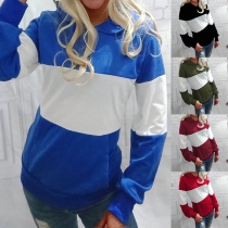 Fashion Contrast Color Long Sleeve Hooded Sweatshirt