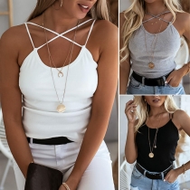 Sexy Backless Solid Color Slim Fit Sling Top