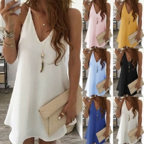 Sexy V-neck Solid Color Loose Sling Dress