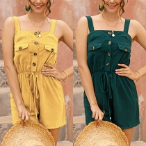 Sexy Backless High Waist Solid Color Sling Romper