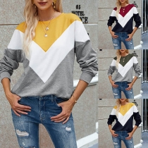 Fashion Contrast Color Long Sleeve Round Neck Sweatshirt