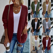 Fashion Solid Color Long Sleeve Loose Knit Cardigan