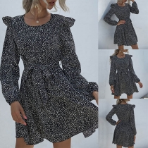 Fresh Style Long Sleeve Round Neck Printed Dress