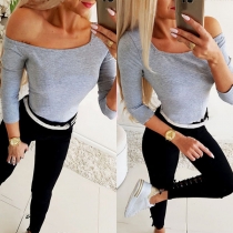 Fashion Solid Color Long Sleeve Round Neck Slim Fit T-shirt