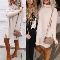 Fashion Solid Color Long Sleeve Cowl Neck Sweatshirt Dress