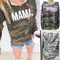 Fashion Camouflage Letters Printed Long Sleeve Hooded Sweatshirt