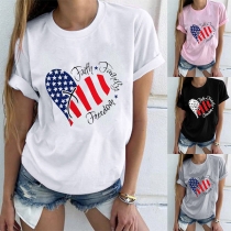 Casual Style Short Sleeve Round Neck Heart Printed T-shirt