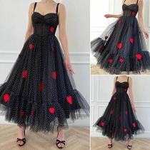 Sexy Backless Gauze Spliced Heart Printed Sling Dress