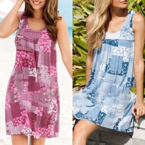 Fashion Sleeveless Round Neck Printed Dress