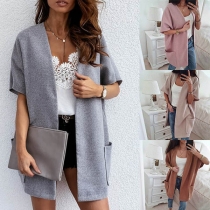 Fashion Solid Color Short Sleeve Loose Cardigan