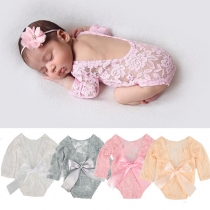 Stylish Backless Long Sleeve Lace Bodysuit for Babies