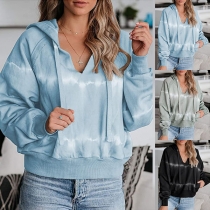 Fashion Long Sleeve V-neck Tie-dye Printed Sweatshirt