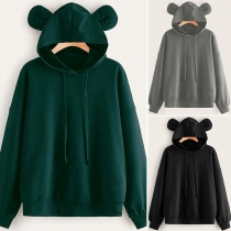 Simple Style Long Sleeve Hooded Solid Color Sweatshirt
