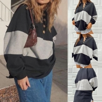 Fashion Contrast Color Long Sleeve Irregular Hem Sweatshirt