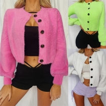 Fashion Solid Color Lantern Sleeve Single-breasted Cardigan
