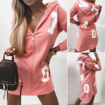Fashion Letters printed Long Sleeve Hooded Sweatshirt Coat